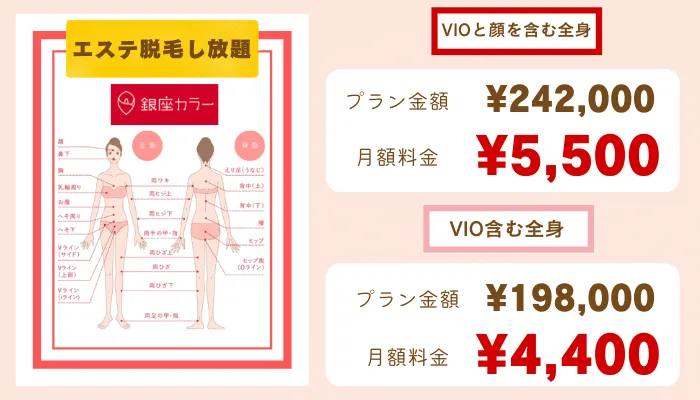 銀座カラーエステ脱毛し放題料金