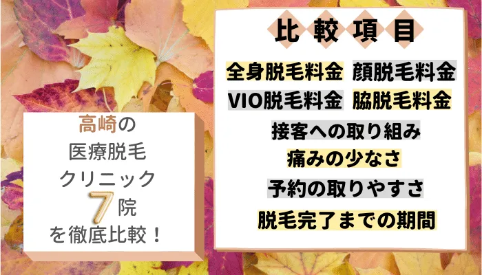 高崎の医療脱毛クリニック7院を徹底比較！