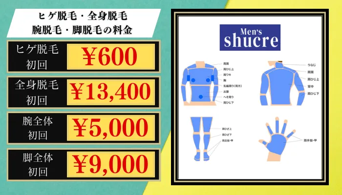 メンズシュクレ脱毛料金比較