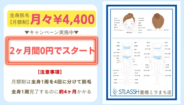 ストラッシュ豊橋ミラまち全身脱毛月額制