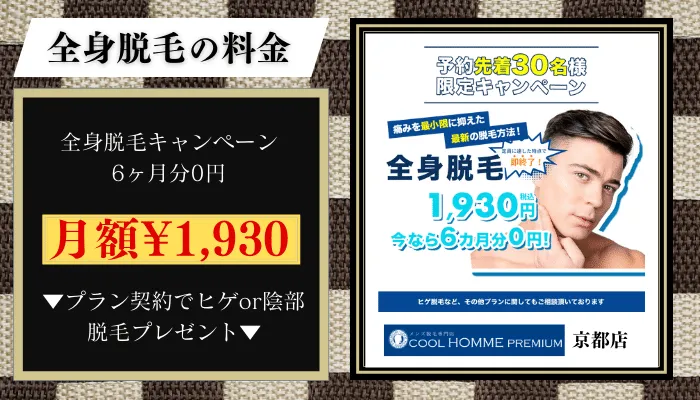 クールオムプレミアム京都全身脱毛料金比較