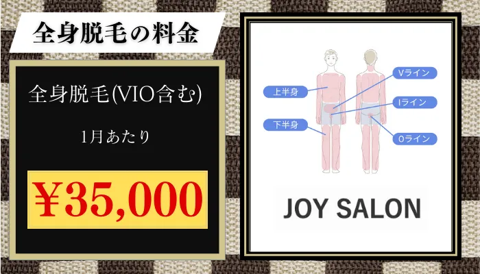 JOY-SALON全身脱毛料金比較