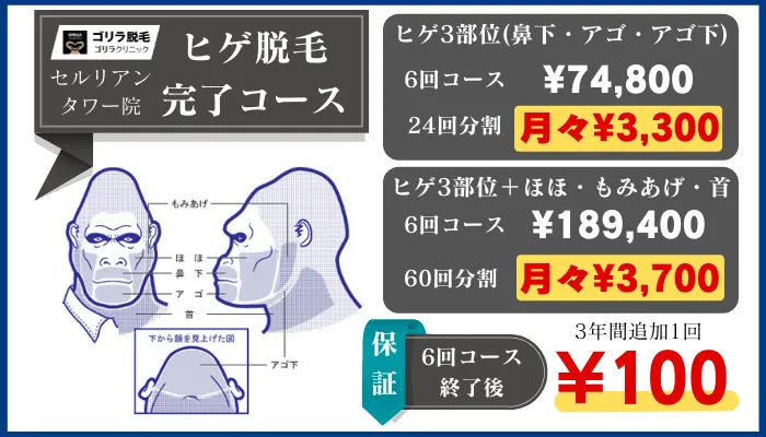 ゴリラクリニックセルリアンタワーヒゲ脱毛完了コース