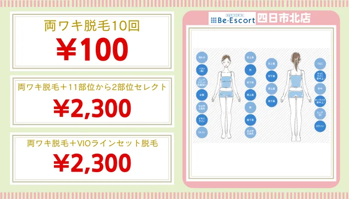 ビー・エスコート四日市比較ワキ脱毛料金