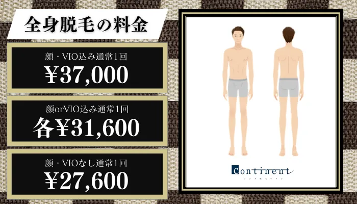 continent全身脱毛料金比較