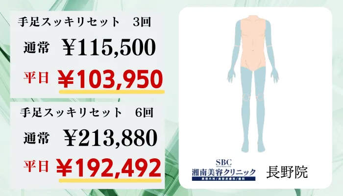 湘南美容クリニック長野比較料金腕・脚