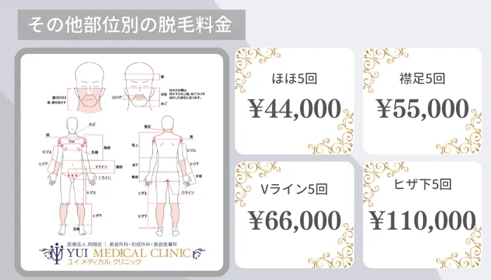 ユイメディカルクリニック幕張医院その他部位別脱毛料金