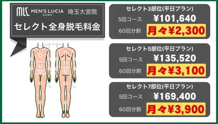 メンズルシアクリニック埼玉大宮セレクト全身脱毛料金