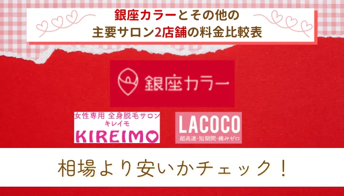 銀座カラーとその他の主要サロン2店舗の料金比較表