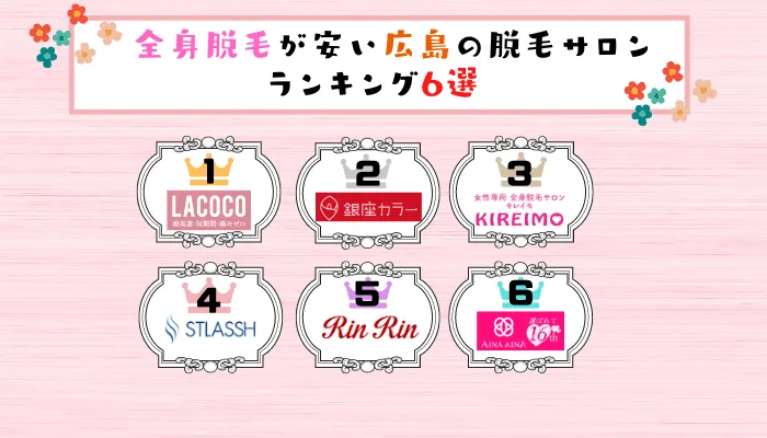 全身脱毛が安い広島の脱毛サロンランキング6選