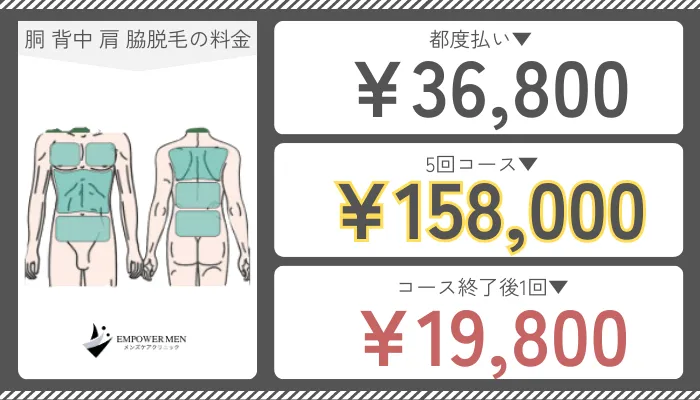 メンズケアクリニック胴-背中-肩-脇の脱毛料金