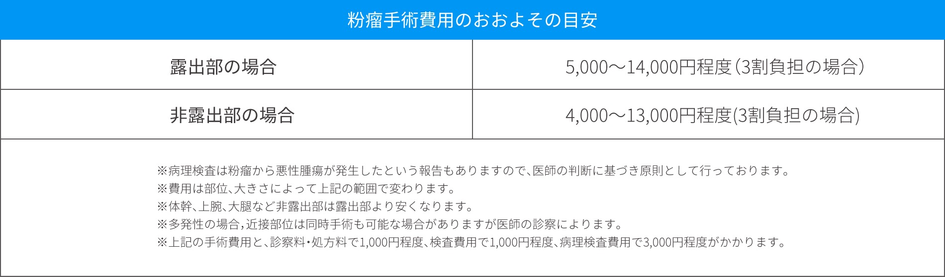 粉瘤治療の料金